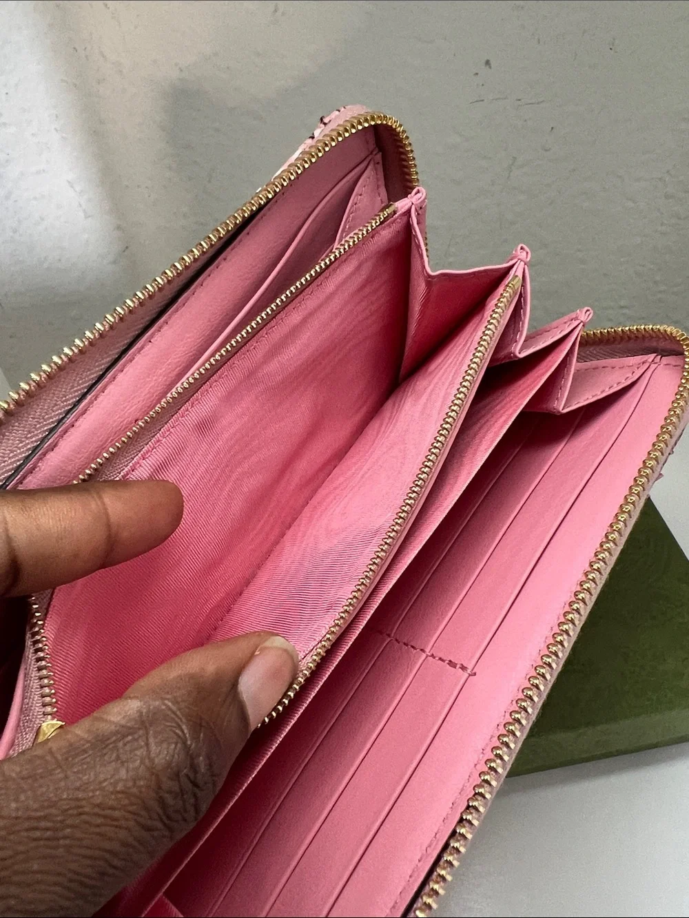 Gucci GG Marmont Zipper Wallet Pink Python Leather Long Wallet